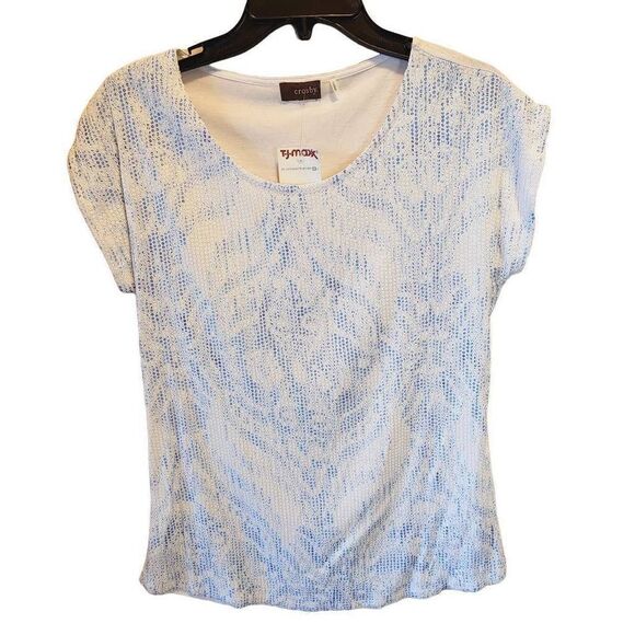 Crosby Womens Tops Sequenced Blue Short Sleeve Blue White Small - Picture 1 of 8